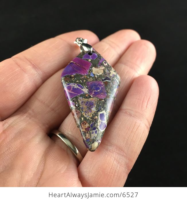 Diamond Shaped Purple Sea Sediment Jasper Stone Jewelry Pendant - #EL8rfVOmsMk-2