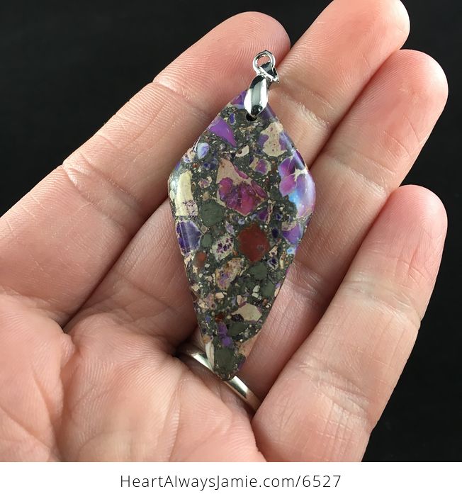 Diamond Shaped Purple Sea Sediment Jasper Stone Jewelry Pendant - #EL8rfVOmsMk-6