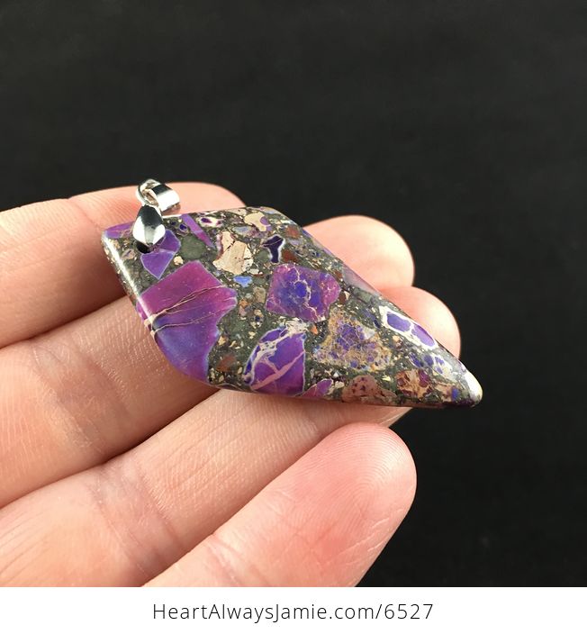 Diamond Shaped Purple Sea Sediment Jasper Stone Jewelry Pendant - #EL8rfVOmsMk-4