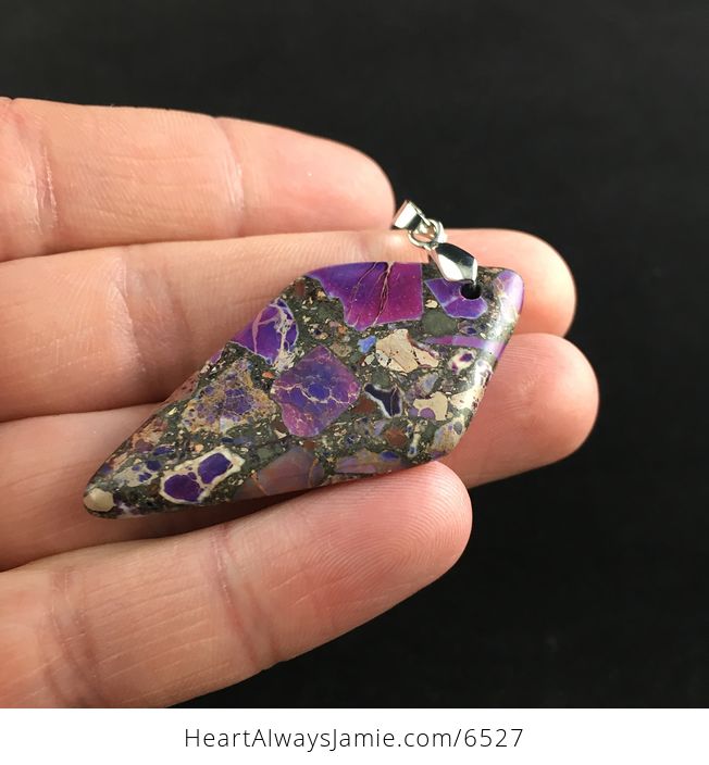 Diamond Shaped Purple Sea Sediment Jasper Stone Jewelry Pendant - #EL8rfVOmsMk-3