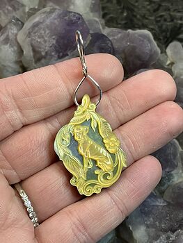 Dog in a Floral Frame Mother of Pearl Mop Carved Shell Jewelry Pendant #C4NkzsB2zB4