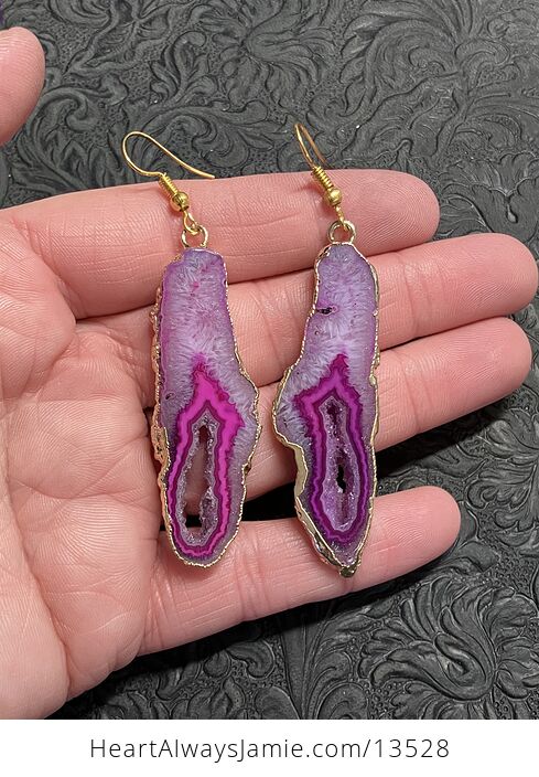 Druzy Agate Crystal Slice Earrings - #LD311gazTyw-1