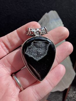 Druzy Black Agate Crystal Stone Jewelry Pendant #25tYJLgErrw
