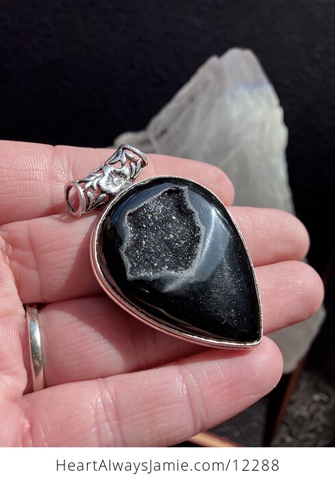 Druzy Black Agate Crystal Stone Jewelry Pendant - #25tYJLgErrw-3