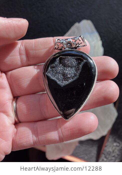 Druzy Black Agate Crystal Stone Jewelry Pendant - #25tYJLgErrw-4