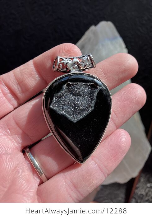 Druzy Black Agate Crystal Stone Jewelry Pendant - #25tYJLgErrw-2