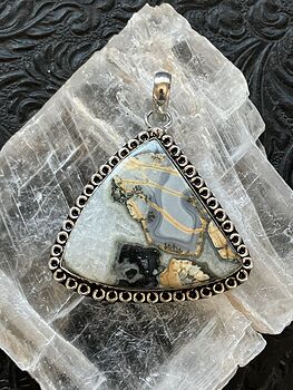 Druzy Gray and Beige Maligano Jasper Crystal Stone Jewelry Pendant #BSkRHzc34ts