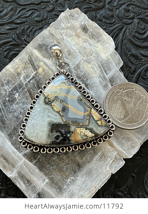 Druzy Gray and Beige Maligano Jasper Crystal Stone Jewelry Pendant - #BSkRHzc34ts-8