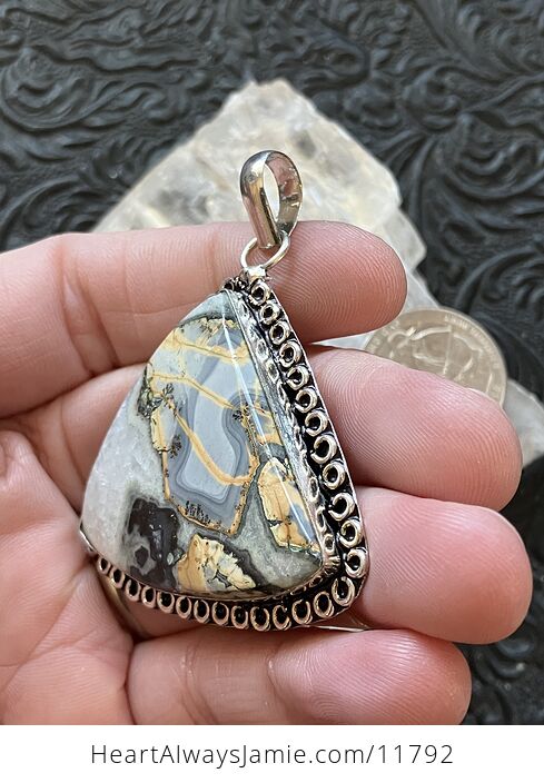 Druzy Gray and Beige Maligano Jasper Crystal Stone Jewelry Pendant - #BSkRHzc34ts-5