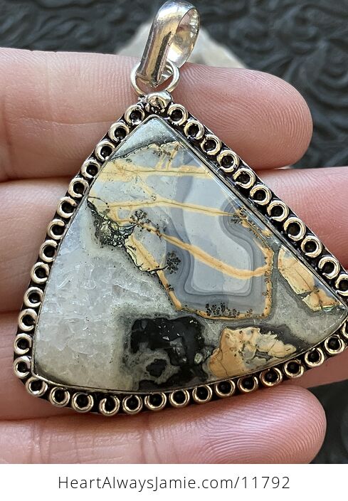 Druzy Gray and Beige Maligano Jasper Crystal Stone Jewelry Pendant - #BSkRHzc34ts-7