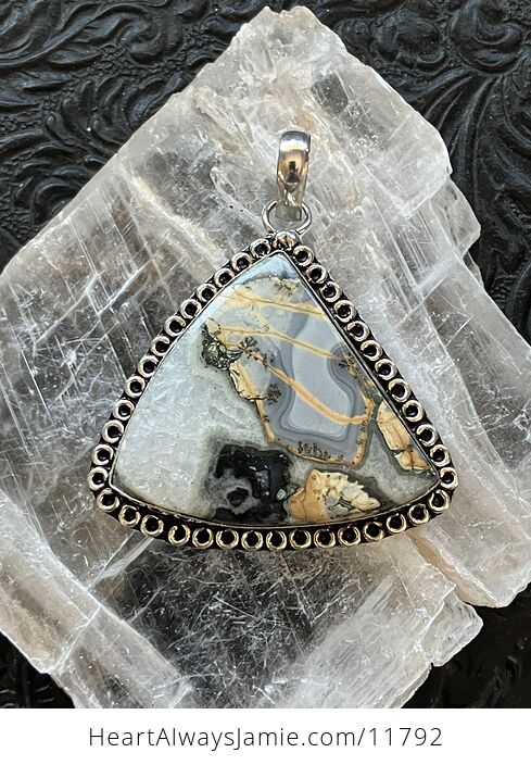 Druzy Gray and Beige Maligano Jasper Crystal Stone Jewelry Pendant - #BSkRHzc34ts-1