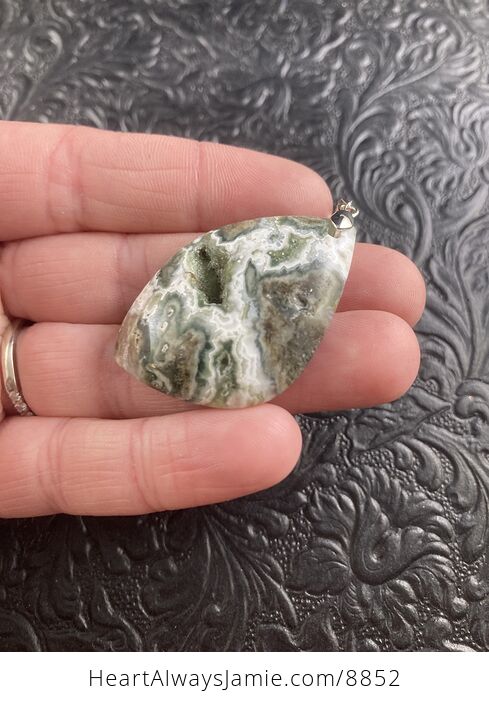 Druzy Moss Agate Crystal Stone Jewelry Pendant - #TQgTaWYmw4A-3