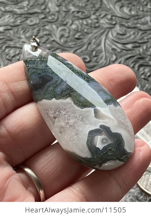 Druzy Moss Agate Stone Jewelry Crystal Pendant - #xlc0MTFJQ0c-6