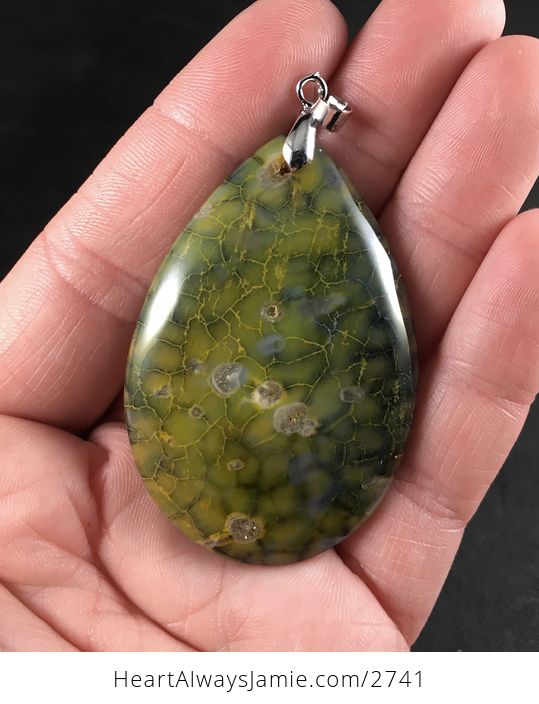 Druzy Speckled Green Dragon Veins Agate Stone Pendant - #ngVDiPURYI4-1