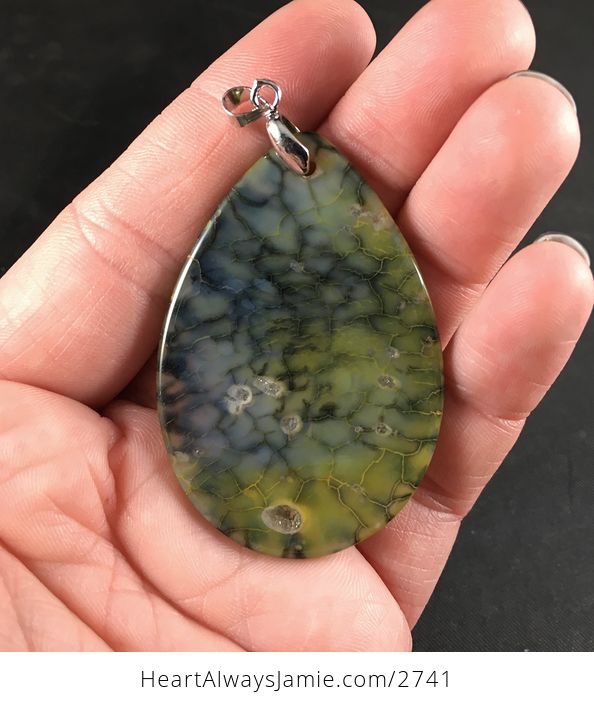 Druzy Speckled Green Dragon Veins Agate Stone Pendant Necklace - #ngVDiPURYI4-2