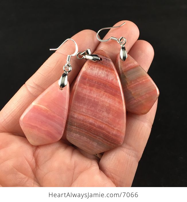 Dyed Pink Calcite Stone Earring and Pendant Jewelry Set - #lG5zzmVu8yI-4