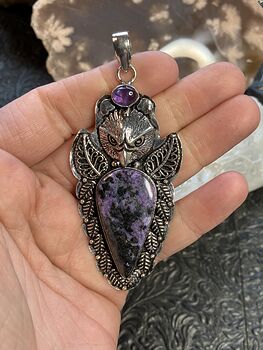 Eagle Amethyst Black and Purple Charoite and Black Aegirine Crystal Stone Jewelry Pendant #cllcuPFjsyc