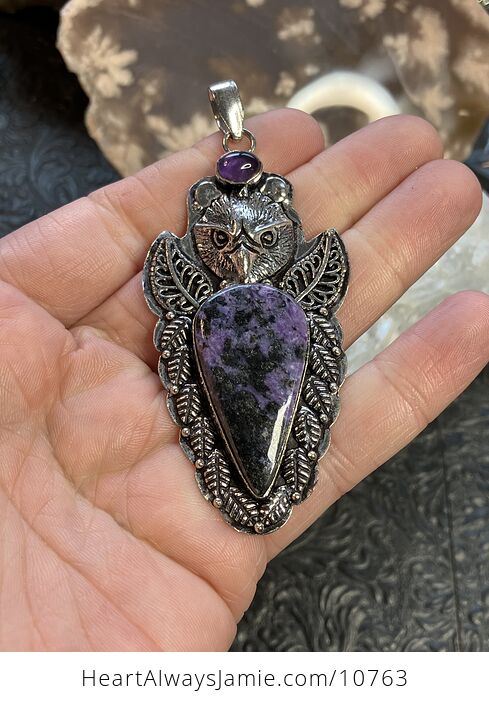 Eagle Amethyst Black and Purple Charoite and Black Aegirine Crystal Stone Jewelry Pendant - #cllcuPFjsyc-2