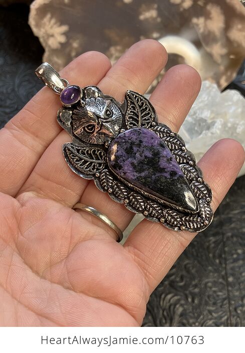 Eagle Amethyst Black and Purple Charoite and Black Aegirine Crystal Stone Jewelry Pendant - #cllcuPFjsyc-3