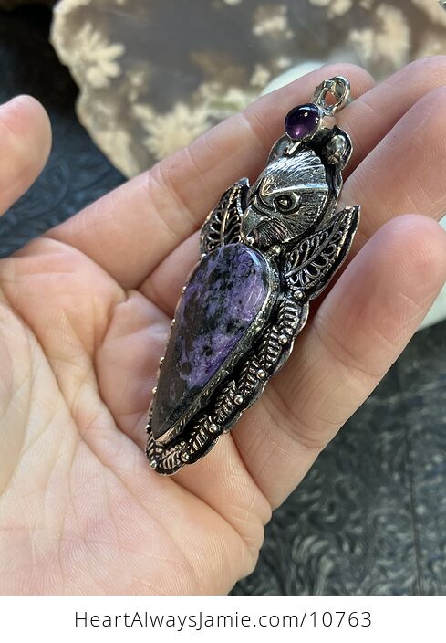 Eagle Amethyst Black and Purple Charoite and Black Aegirine Crystal Stone Jewelry Pendant - #cllcuPFjsyc-4