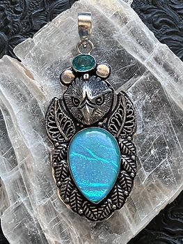 Eagle Blue Topaz and Synthetic Opal Crystal Stone Jewelry Pendant #35rMFiMeQFE