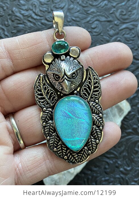 Eagle Blue Topaz and Synthetic Opal Crystal Stone Jewelry Pendant - #35rMFiMeQFE-5