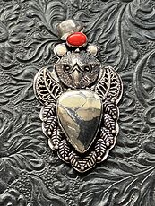 Eagle Coral and Chalcopyrite Crystal Stone Jewelry Pendant #Hza4PLwCqGM