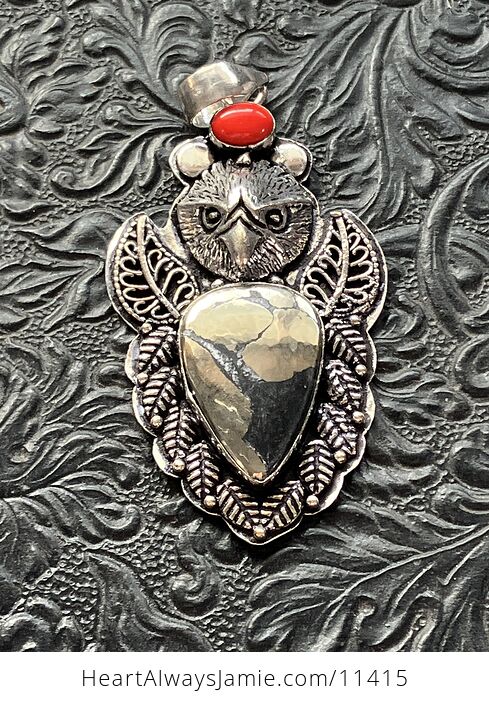 Eagle Coral and Chalcopyrite Crystal Stone Jewelry Pendant - #Hza4PLwCqGM-1