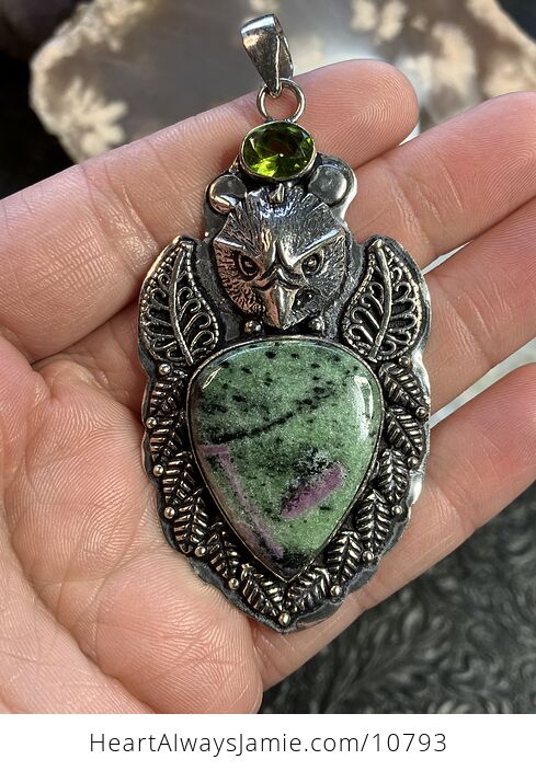 Eagle Peridot and Ruby Zoisite Crystal Stone Jewelry Pendant - #HUMjwuS13qg-2