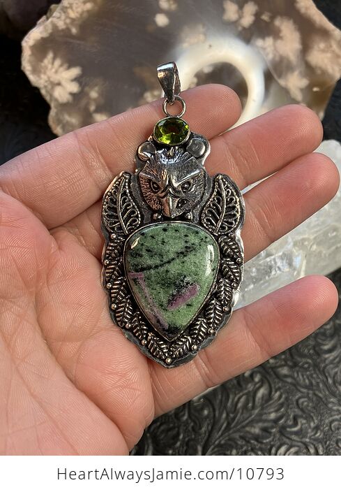 Eagle Peridot and Ruby Zoisite Crystal Stone Jewelry Pendant - #HUMjwuS13qg-1