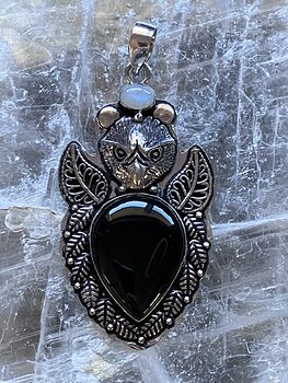 Eagle Rainbow Moonstone and Black Chalcedony Crystal Stone Jewelry Pendant #hyijIMIa2IM