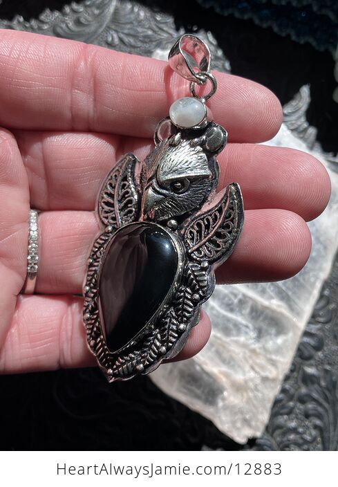 Eagle Rainbow Moonstone and Black Chalcedony Crystal Stone Jewelry Pendant - #f19PcCInbEU-3