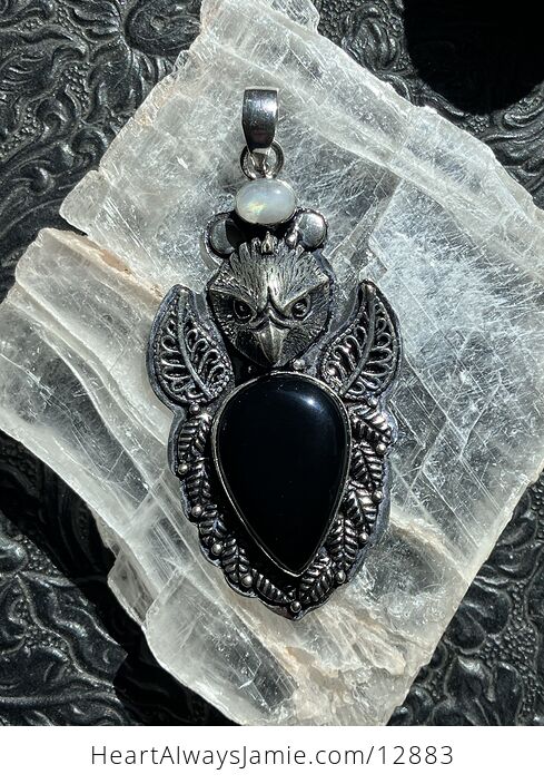 Eagle Rainbow Moonstone and Black Chalcedony Crystal Stone Jewelry Pendant - #f19PcCInbEU-5