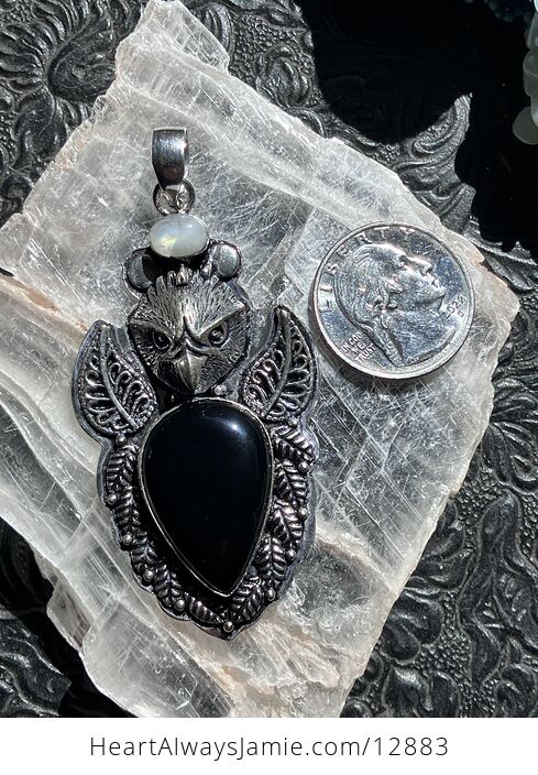 Eagle Rainbow Moonstone and Black Chalcedony Crystal Stone Jewelry Pendant - #f19PcCInbEU-6