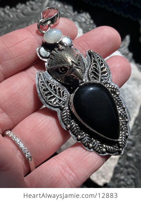 Eagle Rainbow Moonstone and Black Chalcedony Crystal Stone Jewelry Pendant - #f19PcCInbEU-2