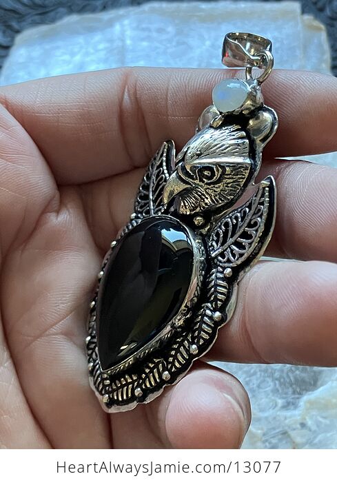 Eagle Rainbow Moonstone and Black Chalcedony Crystal Stone Jewelry Pendant - #hyijIMIa2IM-5