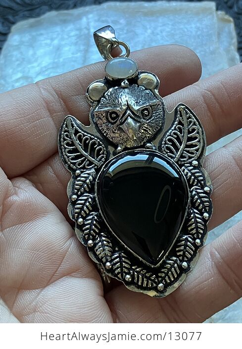 Eagle Rainbow Moonstone and Black Chalcedony Crystal Stone Jewelry Pendant - #hyijIMIa2IM-7