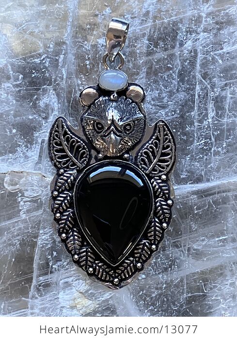 Eagle Rainbow Moonstone and Black Chalcedony Crystal Stone Jewelry Pendant - #hyijIMIa2IM-1