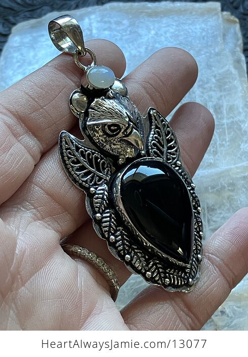 Eagle Rainbow Moonstone and Black Chalcedony Crystal Stone Jewelry Pendant - #hyijIMIa2IM-4