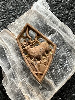 Elk Buck Deer Carved Mini Art Jasper Stone Pendant Cabochon Jewelry #3LelhzhVOl4