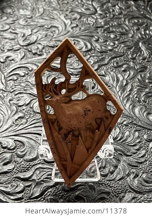 Elk Buck Deer Carved Mini Art Jasper Stone Pendant Cabochon Jewelry - #3LelhzhVOl4-8
