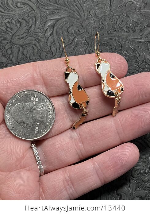 Enamel Calico Cat Dangly Tail Earrings - #Tx0lYKlFiAE-3