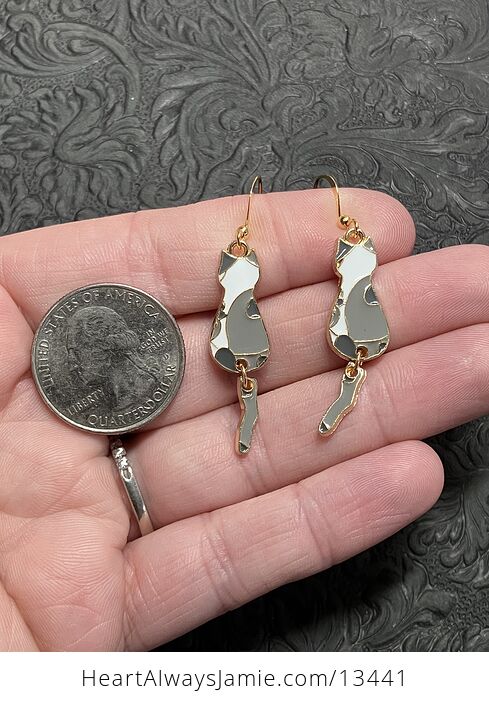 Enamel Gray and White Cat Dangly Tail Earrings - #RBTfFqyEqs0-4