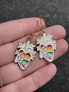 Enamel Rainbow Love Anatomical Heart Earrings #xMlpknaMBGw