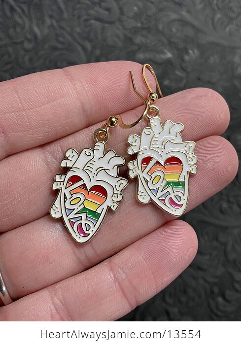 Enamel Rainbow Love Anatomical Heart Earrings - #xMlpknaMBGw-1