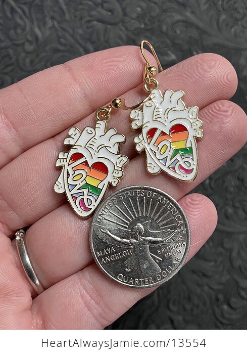 Enamel Rainbow Love Anatomical Heart Earrings - #xMlpknaMBGw-2