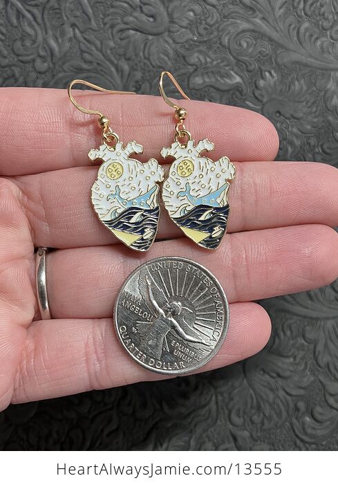 Enamel Whale in the Ocean Anatomical Heart Earrings - #kXQrBHGepws-2