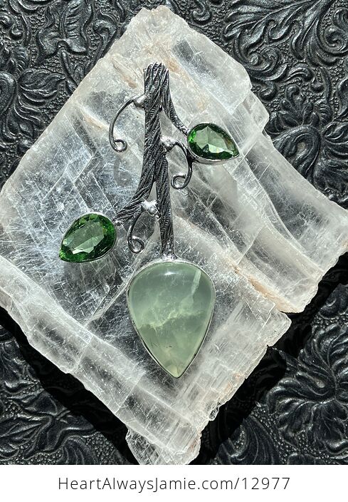 Epidote Included Gemmy Prehnite and Peridot Plant Pendant Stone Crystal Jewelry - #iNDX0etmQYE-1