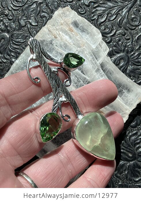 Epidote Included Gemmy Prehnite and Peridot Plant Pendant Stone Crystal Jewelry - #iNDX0etmQYE-4