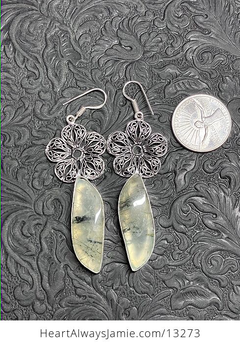 Epidote Included Prehnite Earrings Stone Crystal Jewelry - #DMTsNVJuMAw-5